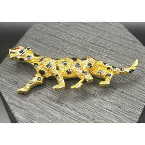 VTG Rhinestone Gold Panther Jaguar Pin Brooch